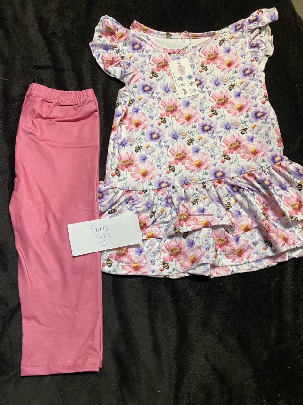 Floral Ruffle Top with Pink Leggings Set - Girls